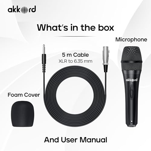 Image of Akkord Wired Handheld Microphone for Singing, Dynamic Vocal Mic with On /Off Switch, 1 /4 inch Jack Cable Included - Ideal for Karaoke, PA Systems, Speakers, Stage & Public Speaking