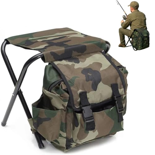 Cadeira Dobrável Mochila Camuflada para Camping, Pesca, Trilha e Aventura, Reforçada