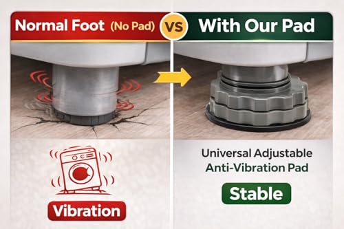 Image of Heavy Duty Adjustable Anti-Vibration Pads for Washing Machine & Refrigerator - Shock Absorbing Feet & Noise Cancellation Stand - Height Extension Leg for Easy Cleaning (Set of 4, Grey)