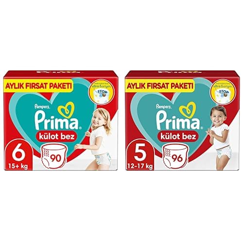 Prima Külot Bez 6 Beden 90 Bebek Bezi 15kg+ & Prima Külot Bez 5 Beden 96 Bebek Bezi 12kg-17kg