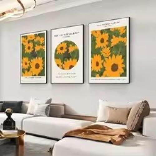 Peinture murale moderne nordique orange chat tournesol salon