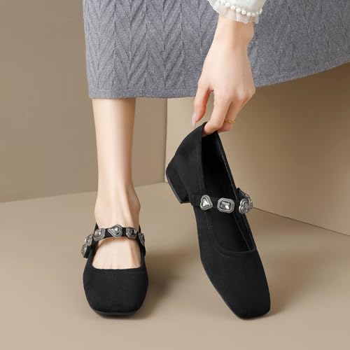 SWDZM Women's Mary Jane Ballet Flats Square Toe Chunky Heel Adjustable Strap Comfortable Dress Shoes4