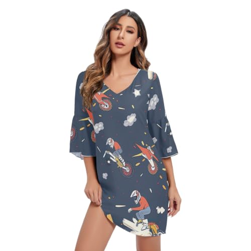 Robe courte de moto à manches 3/4 imprimée pour femme