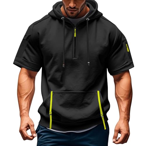 Mens Hoodies Summer Short Sleeve Top Comfy Running Tops Hoodie Men Gym Shirts Lightweight Breathable Athletic T Shirt Smart Casual Beach Hoodies Tops Sports Outdoor with Pockets - Image 3
