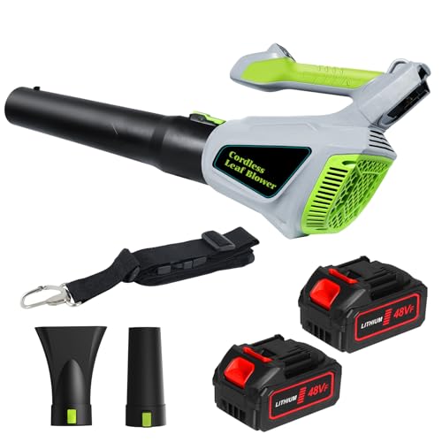 Leaf Blower Cordless with 21V 2 * 3.0Ah Batteries & Charge, 750CFM/280MPH 3-Speed Powerful Electric Leaf Blower, Lightweight and Shoulder Strap for Lawn, Patio, Yard, Blower Leaves, Dust & Snow