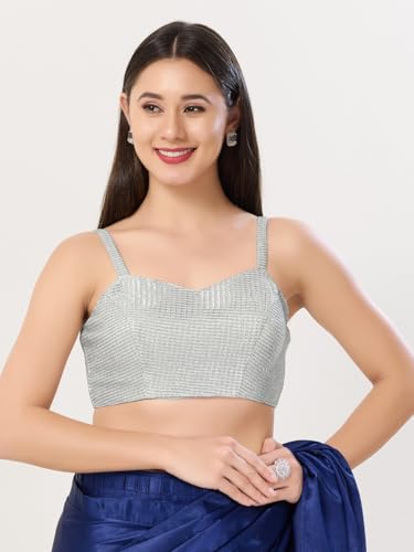 Image of Vamas Women's Shimmer Sleeveless Saree Blouse | Sweetheart Neck Padded Crop Top Blouse Designer Blouse for Lehenga & Saree | Available in Gold, Copper, Silver & Black