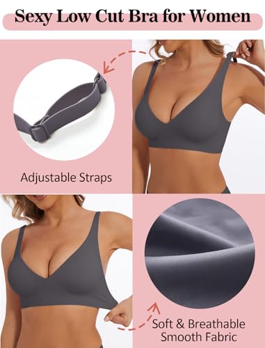 Image of Deep V Bra Low Cut Sexy Push Up Bralettes for Women Padded Comfy Smoothing Wireless Lifting Bras Seamless Bralette