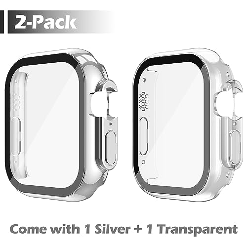 Image of Misxi 2 Pack Hard PC Case with Tempered Glass Screen Protector Compatible with 49mm Apple Watch Ultra 3 (2025) / Ultra 2 / Ultra, Scratch Resistant Full Coverage Cover for iWatch, 1 Silver + 1 Transparent
