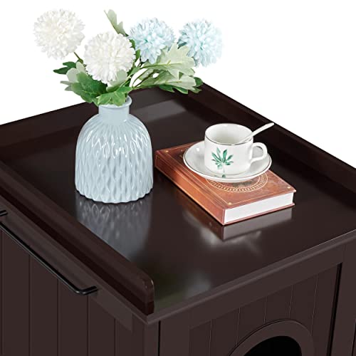 Yaheetech Cat Litter Box Enclosure, Hidden Cat Washroom, Indoor Cat House Pet Side Table Cat Crate Decorative Litter Box Nightstand With Side Towel Bar, Espresso #TOP3