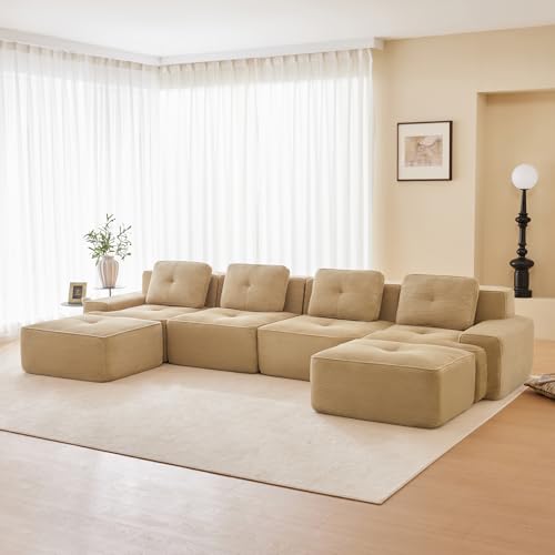 Image of Corduroy Modular Sectional Sofa, Oversized Cloud Couches for Living Room