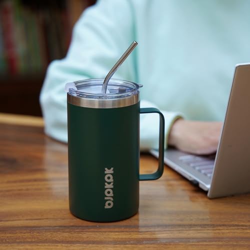 Image of BJPKPK 25oz Insulated Coffee Mug with Handle, Stainless Steel Travel Mug | Keeps Drinks Hot & Cold, Double Wall Vacuum, 2 Lids Included, BPA-Free Coffee Tumbler for Home, Office & Travel