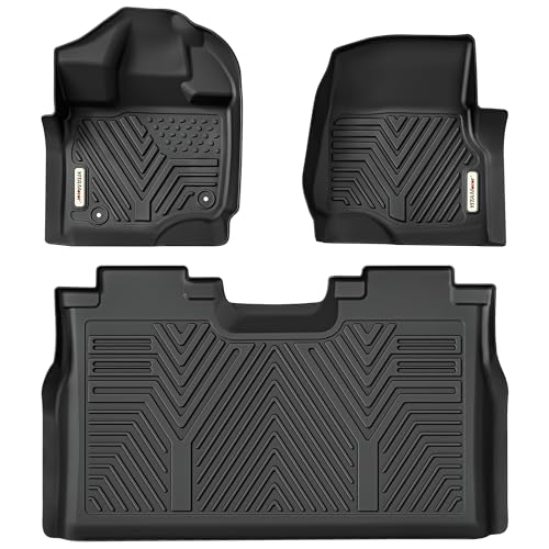 YITAMOTOR Floor Mats Fit for Ford F-150/F150 Lightning SuperCrew Cab 2025-2015(Rear w/o U-Seat Flat Storage),All Weather TPE Custom Fit Car Accessories F150 Truck Mats, Front & 2nd Row Liner
