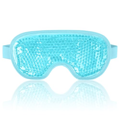NEWGO Cooling Eye Mask for Puffy Eyes Reusable Hot Cold Therapy Gel Cold Eye Mask for Migraine Headache Dark Circles Dry Swollen Eyes Sinus Pain-Light Blue