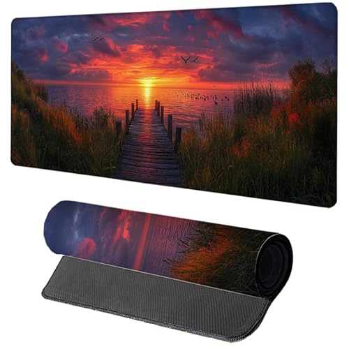 Alfombrilla Ratón XXL 600x300x3mm, Alfombrilla Escritorio Rojo Mouse Pad Gaming Sunset, Tapete Escritorio con Bordes Cosidos, Antideslizante Desk Mat Grande para Accesorios Gaming Regalo 0-8889