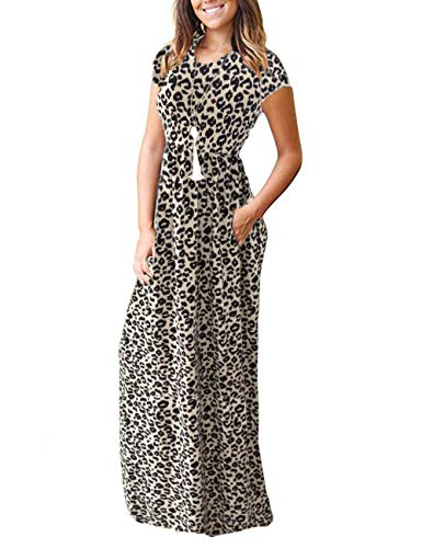 AUSELILY Damen Maxikleid–Sommer,Lässig,mit Taschen Leopard XL – Ansicht 2