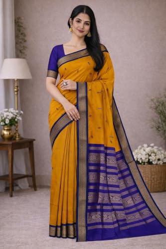 Image of South Cotton Gadwal Saree for Women | Celebrity Inspired Traditional Ethnic Wear | Chettinad & Kalyani Cotton Sarees | Soft Cotton Saree with Blouse Piece