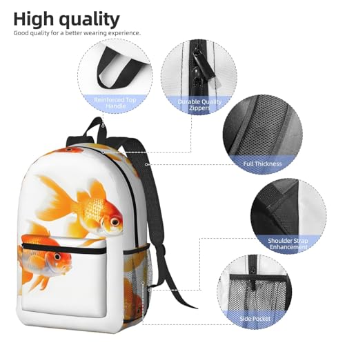 Mochila universitaria negra con bolsillo frontal y estampado de peces 5