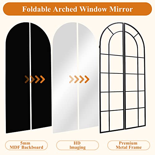 Neutype Arched Full Length Mirror, 71"X33" Window Mirror Wall-Mounted, Metal Framed Wall Mirror, Full Body Mirror, Standing Mirror, Floor Mirror For Living Room Bedroom Dining Room,Black #TOP5