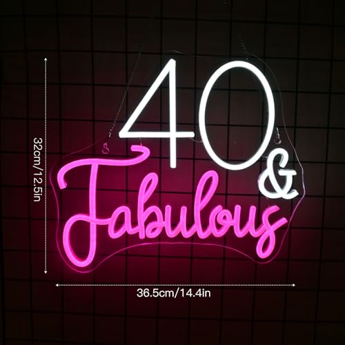 Image of 40&Fabulous LED Neon Sign Pink Light Up for Birthday Party Wall Decoration | 14.4IN*12.5IN,Five level brightness adjustment,USB power,For Bar,Club,Pub,Personal space,Birthday party,Ladies' Room,Salon