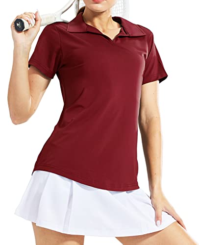 Image of MIER Women's Golf Polo Shirts Collared V Neck Short Sleeve Tennis Shirt, Dry Fit, Moisture Wicking
