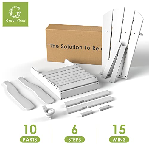 Greenvines Folding Adirondack Chairs Set Of 2, Hdpe All-Weather Fire Pit Chairs With Cup Holder, Plastic Campfire Chair For Deck Backyard Patio Outdoor Poolside Porch Lawn Outside, White #TOP5