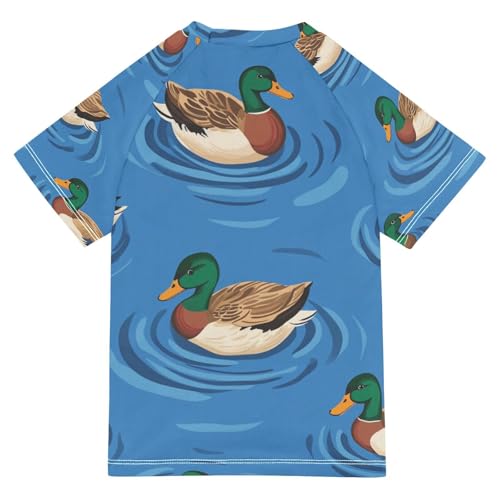 Boys Short Sleeve T-Shirts Duck Goose Green Animal Rashguard Kids Swim Shirts Sun UPF 50+2