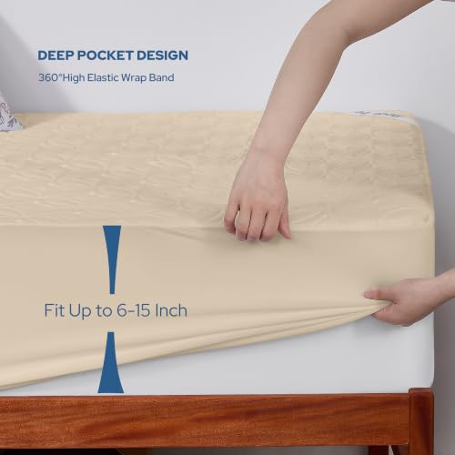 Image of BEDLORE 2 Pack Waterproof Mattress Protector, Twin XL Size Mattress Pad with Deep Pocket 6 inch-15 inch Depth, Soft Breathable Bed Mattress Cover for Bedroom, College Dorm (Beige)