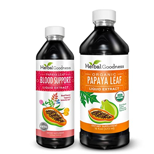 Papaya Leaf Extract Bundle - Digestive And Blood Support Combo, 2 Unitz, 12Oz And 16Oz Non Gmo - Herbal Goodness #TOP30