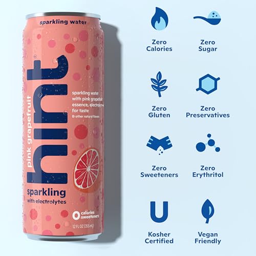 Image of Hint Sparkling Water, Pink Grapefruit - Carbonated Fruit-Infused Water with Electrolytes, Zero Calories, and Sugar Free - 12 Fl Oz Cans (Pack of 24)