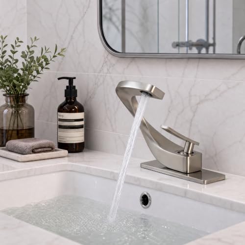HOMILI Single Hole Bathroom Sink Faucets,Brass Vainty Faucet Brushed Nickel by Homili - Used condition - Image 2