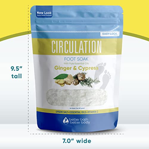 Circulation Foot Soak (2 Lbs) Epsom Salt With Natural Ginger, Cypress, Eucalyptus, And Lavender Essential Oils Plus Vitamin C In Bpa Free Pouch With Easy Press-Lock Seal #TOP5