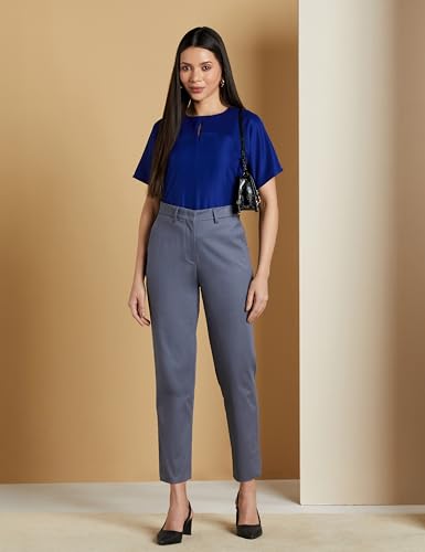 Image of Symbol Premium Women Mid Rise Cotton Tapered Trousers (Flexi-Waist | Smart Casual Pants) (Available in Plus Sizes)
