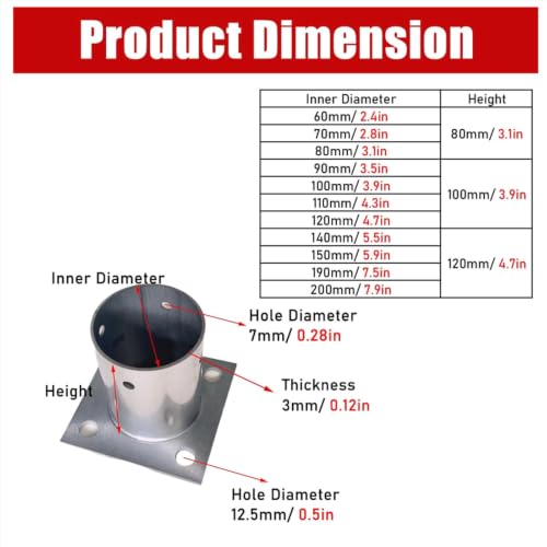 Base para poste de madera redonda LZMZMQ con soporte para columna exterior de 120cm 4