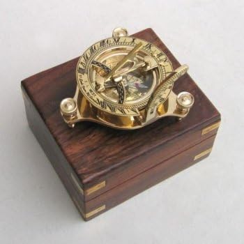 NauticalMart Nautical Collection Solid Brass Sun DIAL Compass with Wooden Box