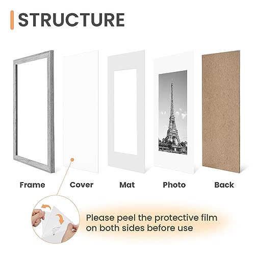 Image of upsimples 8x10 Picture Frame Set of 5, Display Pictures 5x7 with Mat or 8 x 10 Without, Wall Gallery Photo Frames, Gray