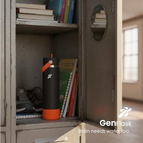 Image of VBOTT GENFLASK-Ozil -800 ml|Thermosteel Flask with Straw Sipper & Carrying Loop| SS 304 Water Bottle|Hot /Cold-18 /24 hrs|Insulated Bottles|Dark Grey /Orange Colour|Multipurpose