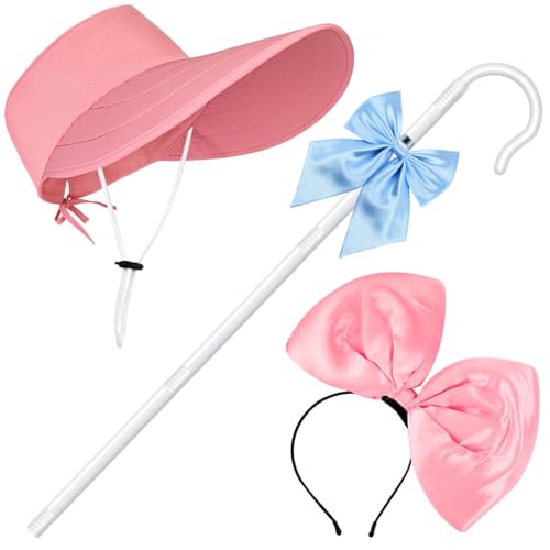 Kuscul 4 Pcs Halloween Shepherdess Costume Include Vintage Old Fashioned Bonnet Shepherds Staff Bow Headband and Bowie for Women Party Dress Up