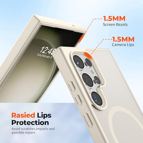Image of SUPFINE Magnetic for Samsung Galaxy S23 Ultra Case, (Built-in Magnets) (Military Grade Drop Protection) Slim Translucent Shockproof Phone Case,Stone