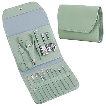 Manicure Pedicure Set, Green, 16-Piece Nail Care Kit with Scissors, Clippers, Travel Case-picture-29