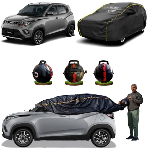 Image of CARBLAZER Portable & Semi-Automatic Full Body Car Covers: Heavy Duty Device| Anti-Theft| Dust & Scratch Proof | Water & Wind Resistant|Custom Fit| Dual-Side Cover, Compatible for Mahindra kuv 100 nxt