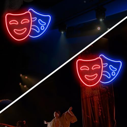 Image of Theater Mask Neon Sign Comedy And Tragedy Masks Led Sign Comedy Mask Neon Lights Movie Theater Wall Decor Drama Mask Light Up Sign for Home Theater Accessories