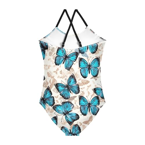 CHIFIGNO Blue Butterflies Swimsuit Girls Quick Dry Crossback One Piece Swimming Suit with Adjustable Strap 3T2
