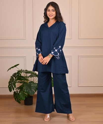 Image of SHIENZY Women Rayon Embrioded Co Ord Set | Stylish V Neck Co-Ord Set for Women | Straight Kurta & Plazzo | Short Kurti and Pant | Party & Ethnic Wear | Traditional & Casual Kurti Set