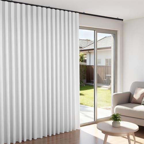 Image of Room Divider Blackout Curtains Flexible Sliding Tracks Sets Ceiling Mounted Rod Window Curtain Privacy Separation for Bedroom Living Rooms,1 Panel Gray White Drape and Black Track Set-W72xH84 in