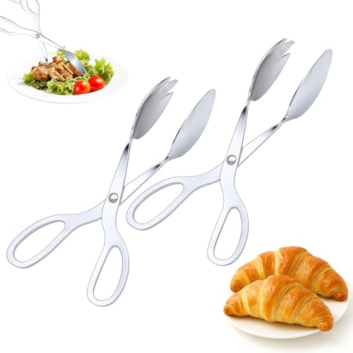 2 Pack Buffet Tongs – 8-Inch Stainless Steel Salad Serving Tongs for Kitchen, BBQ, Bread, Cake, Seafood, Catering, Frying & Party Use