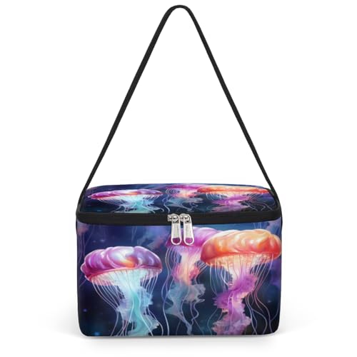 GzLeyigou Jellyfish Lunch Bags for Women Men 9 Cans, Hot & Cold Food Delivery Bag Insulated Grocery Bag Insulated Lunch Box Aquatic Animal Cooler Bag for Office Work Picnic Beach
