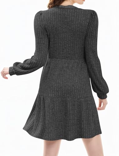 Cicy Bell Freizeitkleider für Damen Leichte Strickkleid Pulloverkleid Langarm A-Linie Casual Babydoll Herbst Kleider,Schwarz,M – Ansicht 5