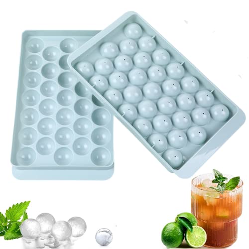 Bandeja de cubitos de hielo, 1 molde de esfera de hielo pequeño de 33 cavidades con tapa, molde de cubitos de hielo de esfera para congelador, fabricante de bolas de hielo para whisky, agua Cover