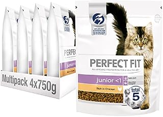Perfect Fit Junior <1 Complete Dry Cat Food for Junior Cats Under 1 Year, Rich in Chicken, 4 Bags (4 x 750 g)