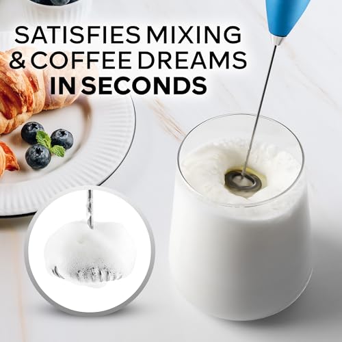 Image of Zulay Kitchen Powerful Milk Frother Wand With Duracell Batteries - Ultra Fast Handheld Drink Mixer - Electric Whisk Foam Maker for Coffee, Lattes, Cappuccino & Matcha - Z1 Motor - Metal Blue